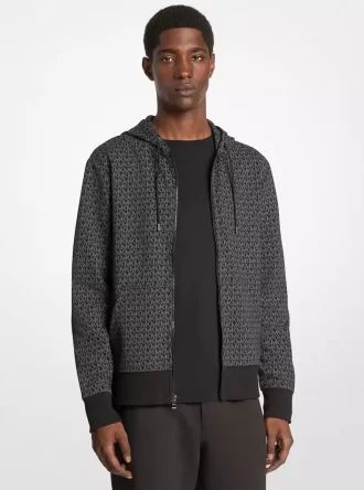 Sudadera con capucha y cremallera de mezcla de algodón con el logotipo de la firma