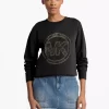 Sudadera de mezcla de algodón con logotipo adornado Sudadera de mezcla de algodón con logotipo adornado