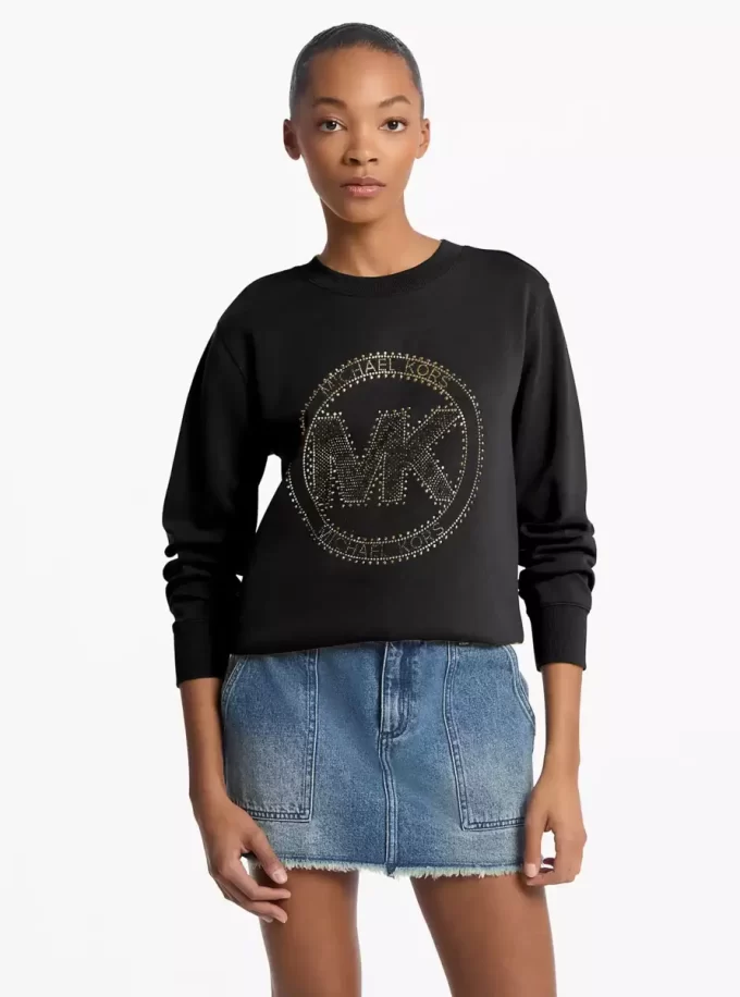 Sudadera de mezcla de algodón con logotipo adornado Sudadera de mezcla de algodón con logotipo adornado