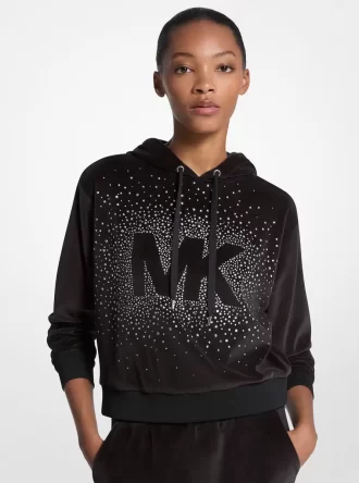 Sudadera de terciopelo con logo adornado