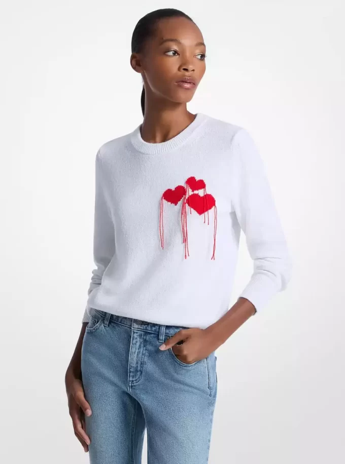Suéter de mezcla de algodón con corazón y flecos Suéter de mezcla de algodón con corazón y flecos