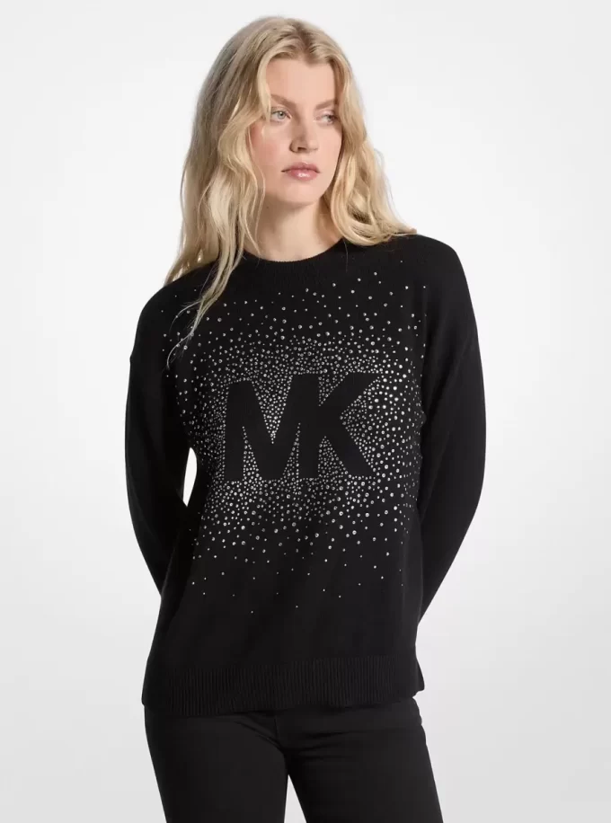 Suéter de mezcla de algodón con logotipo adornado Suéter de mezcla de algodón con logotipo adornado