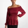 Top de hombros descubiertos con jacquard de moiré fruncido Top de hombros descubiertos con jacquard de moiré fruncido
