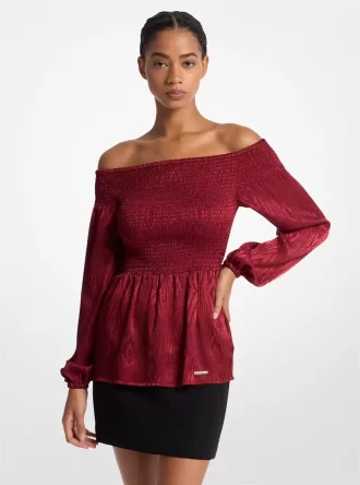 Top de hombros descubiertos con jacquard de moiré fruncido