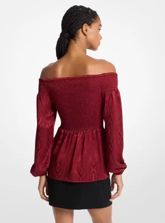 Top de hombros descubiertos con jacquard de moiré fruncido