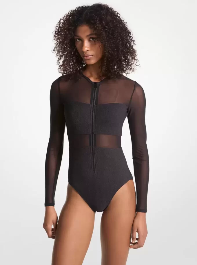 Traje de baño con cremallera de nailon elástico Traje de baño con cremallera de nailon elástico
