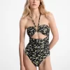 Traje de baño de nailon elástico con estampado floral Traje de baño de nailon elástico con estampado floral