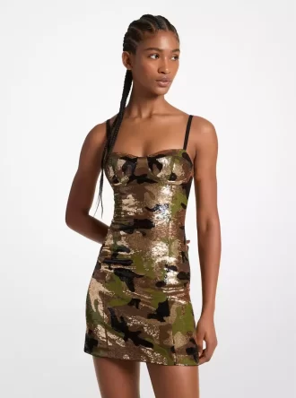 Vestido bustier de camuflaje con lentejuelas