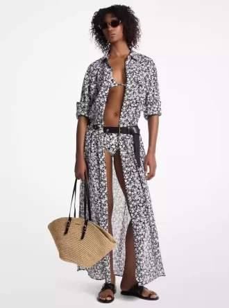Vestido camisero de algodón con estampado floral
