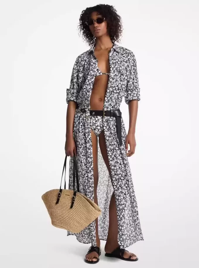 Vestido camisero de algodón con estampado floral