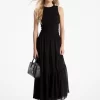 Vestido camisero de georgette fruncido
