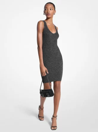 Vestido camisero de punto acanalado metalizado