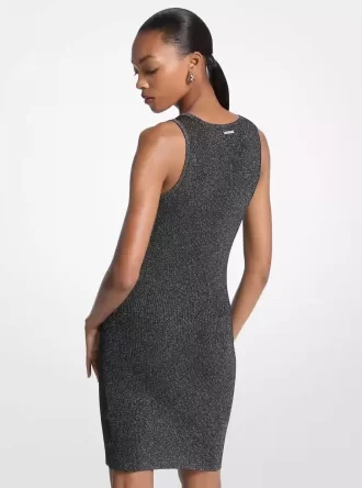 Vestido camisero de punto acanalado metalizado