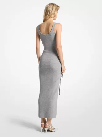 Vestido camisero fruncido de mezcla de lana elástica