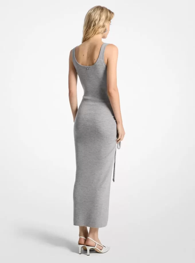 Vestido camisero fruncido de mezcla de lana elástica