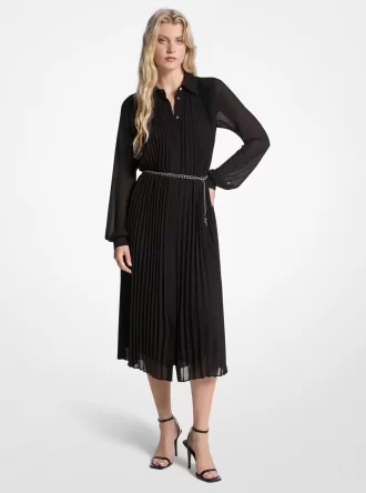 vestido camisero plisado de georgette 1 330x444 - Vestido camisero plisado de georgette