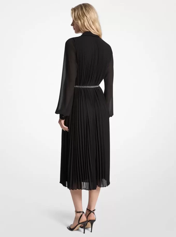 Vestido camisero plisado de georgette