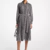 Vestido camisero plisado de georgette con estampado de serpiente Vestido camisero plisado de georgette con estampado de serpiente