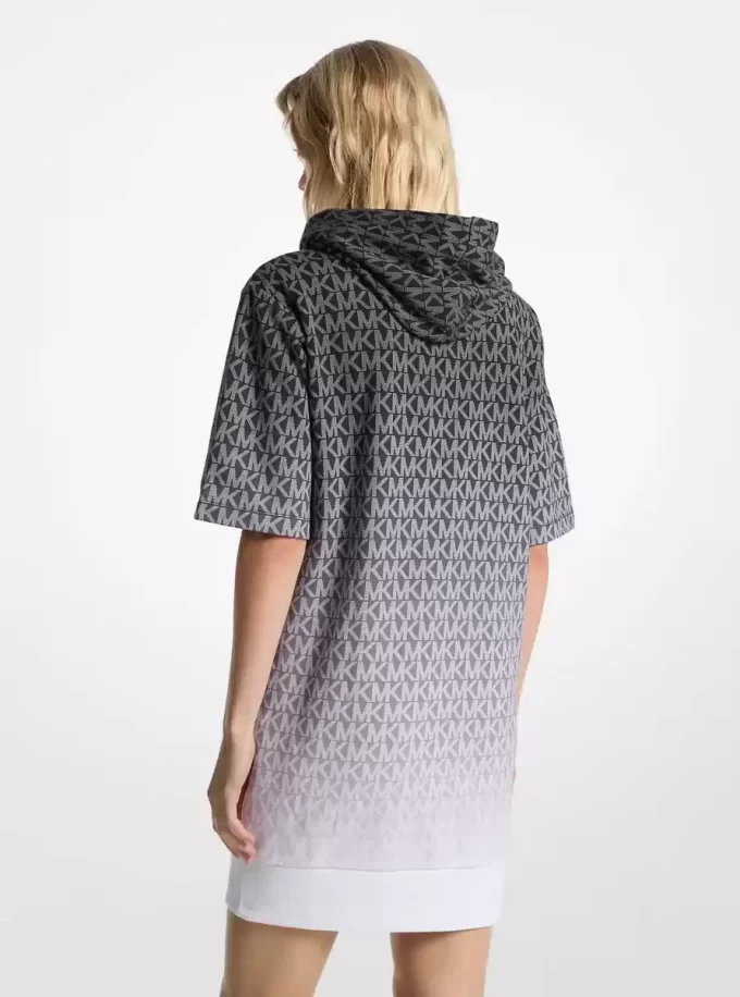 Vestido con capucha de algodón de rizo y logo de la firma Ombré Vestido con capucha de algodón de rizo y logo de la firma Ombré