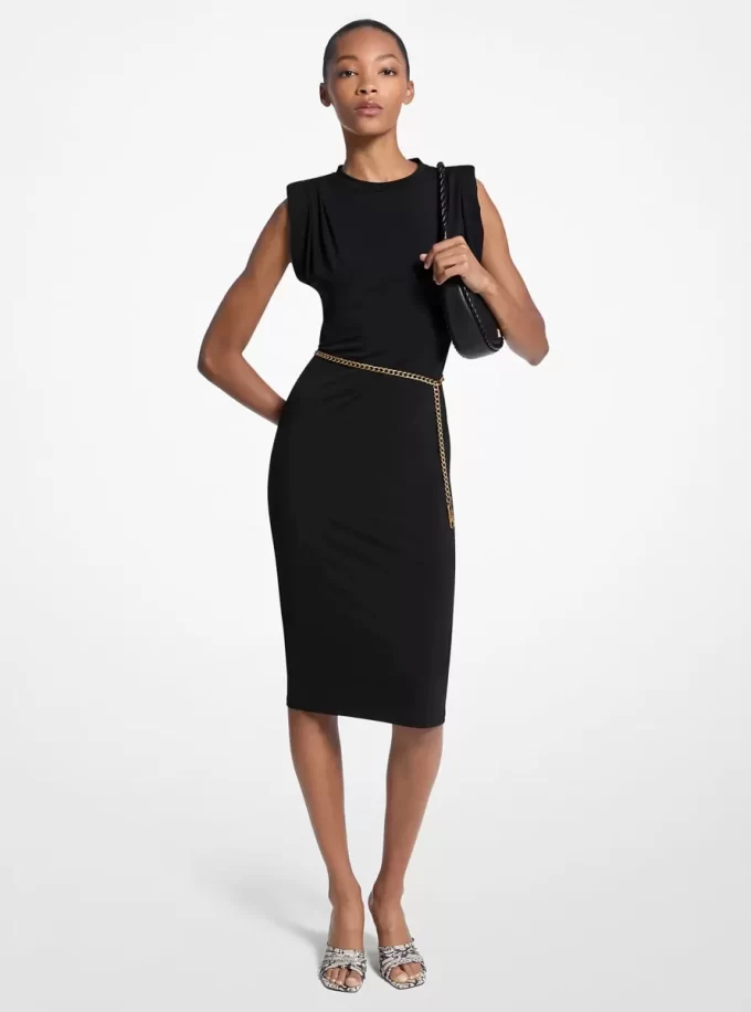 Vestido con cinturón de punto elástico mate
