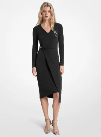 Vestido cruzado de jersey elástico mate Vestido cruzado de jersey elástico mate