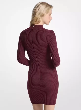 Vestido de cuello alto de lana elástica acanalada
