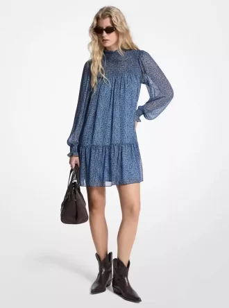 Vestido de georgette con estampado cachemir metalizado