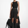 Vestido de georgette fruncido de corte alto y bajo