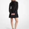 Vestido de jacquard con cuello anudado y cierre metálico