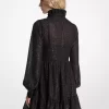 Vestido de jacquard con cuello anudado y cierre metálico