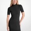 Vestido de punto jacquard con cuello alto y logo