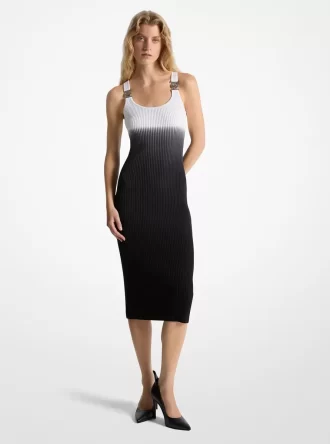 Vestido de viscosa elástica acanalada ombré