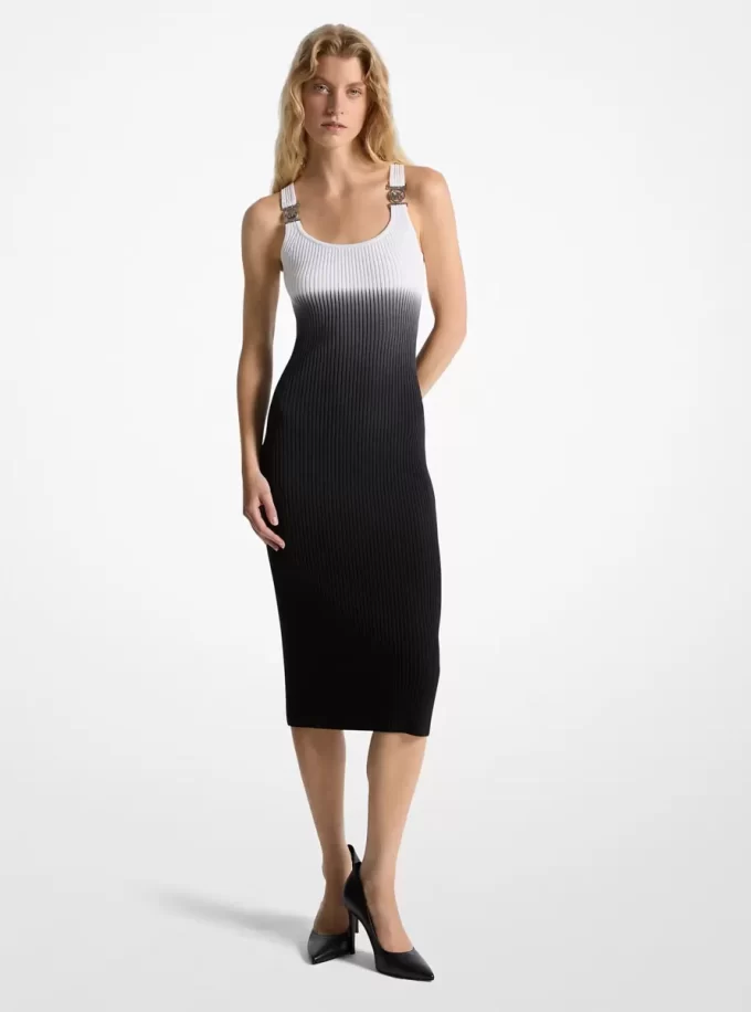 Vestido de viscosa elástica acanalada ombré Vestido de viscosa elástica acanalada ombré