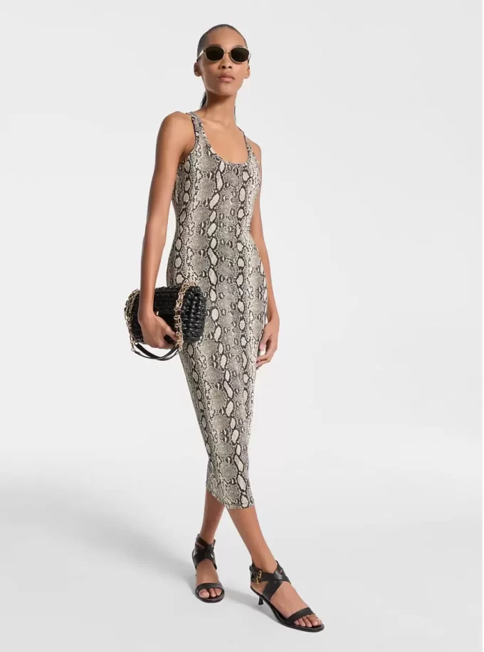 Vestido deportivo de punto elástico con estampado de serpiente