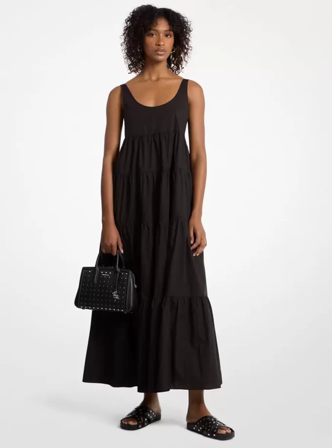Vestido escalonado de algodón elástico