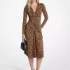 Vestido fruncido de jersey mate con estampado de leopardo Vestido fruncido de jersey mate con estampado de leopardo