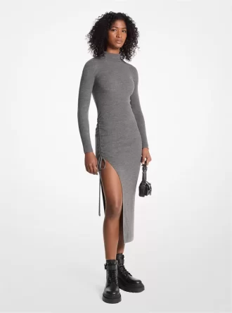 Vestido fruncido de lana elástica