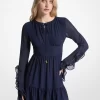 Vestido largo de georgette con volantes