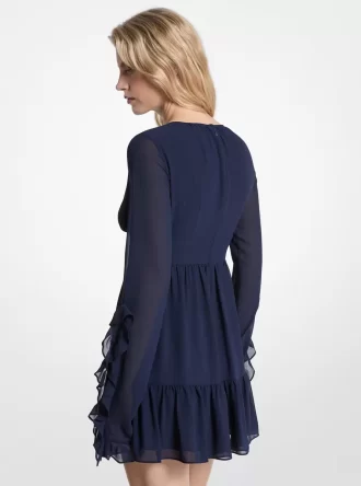 Vestido largo de georgette con volantes