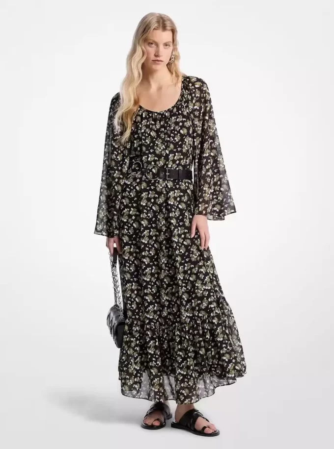 Vestido largo de georgette floral