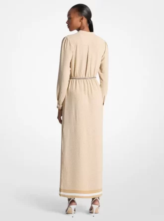 Vestido largo de satén con cinturón y estampado de logotipo