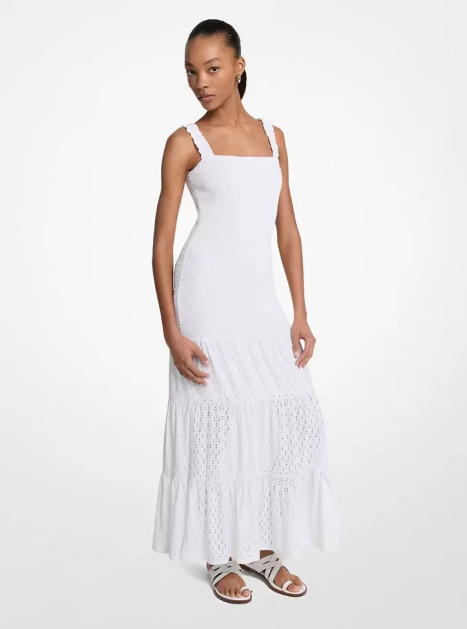 Vestido largo escalonado con fruncido Vestido largo escalonado con fruncido