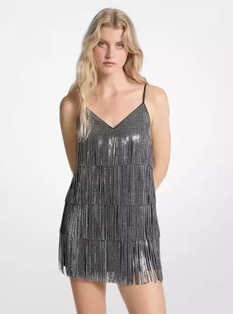 Vestido lencero con flecos y tachuelas