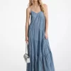 Vestido lencero de encaje floral con volantes