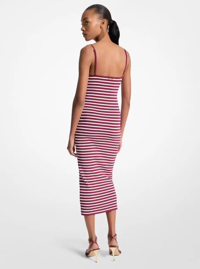 Vestido midi a rayas de mezcla de viscosa elástica Vestido midi a rayas de mezcla de viscosa elástica