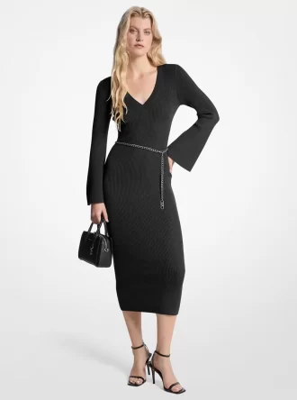 Vestido midi con cinturón de mezcla de lana