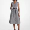Vestido midi con cinturón de popelina de algodón a rayas
