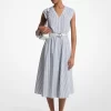 Vestido midi con cinturón de popelina de algodón a rayas