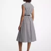Vestido midi con cinturón de popelina de algodón a rayas