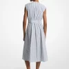 Vestido midi con cinturón de popelina de algodón a rayas